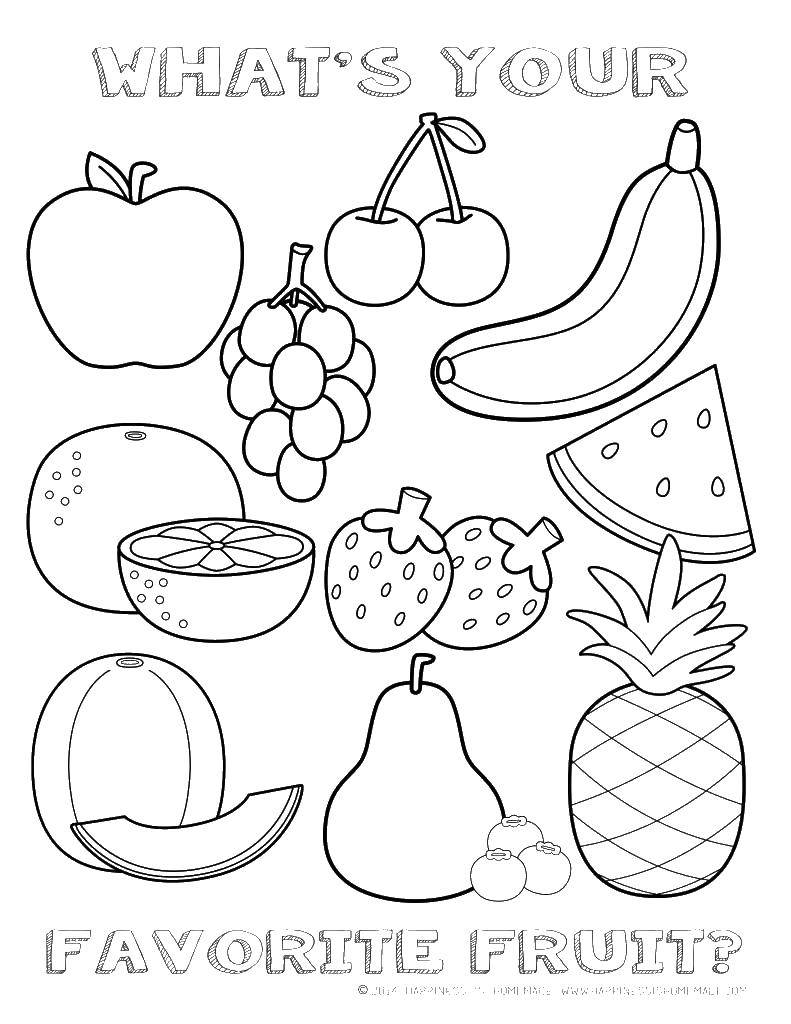 Название: Раскраска Какие твои любимые фрукты?. Категория: фрукты. Теги: фрукты, ягоды.