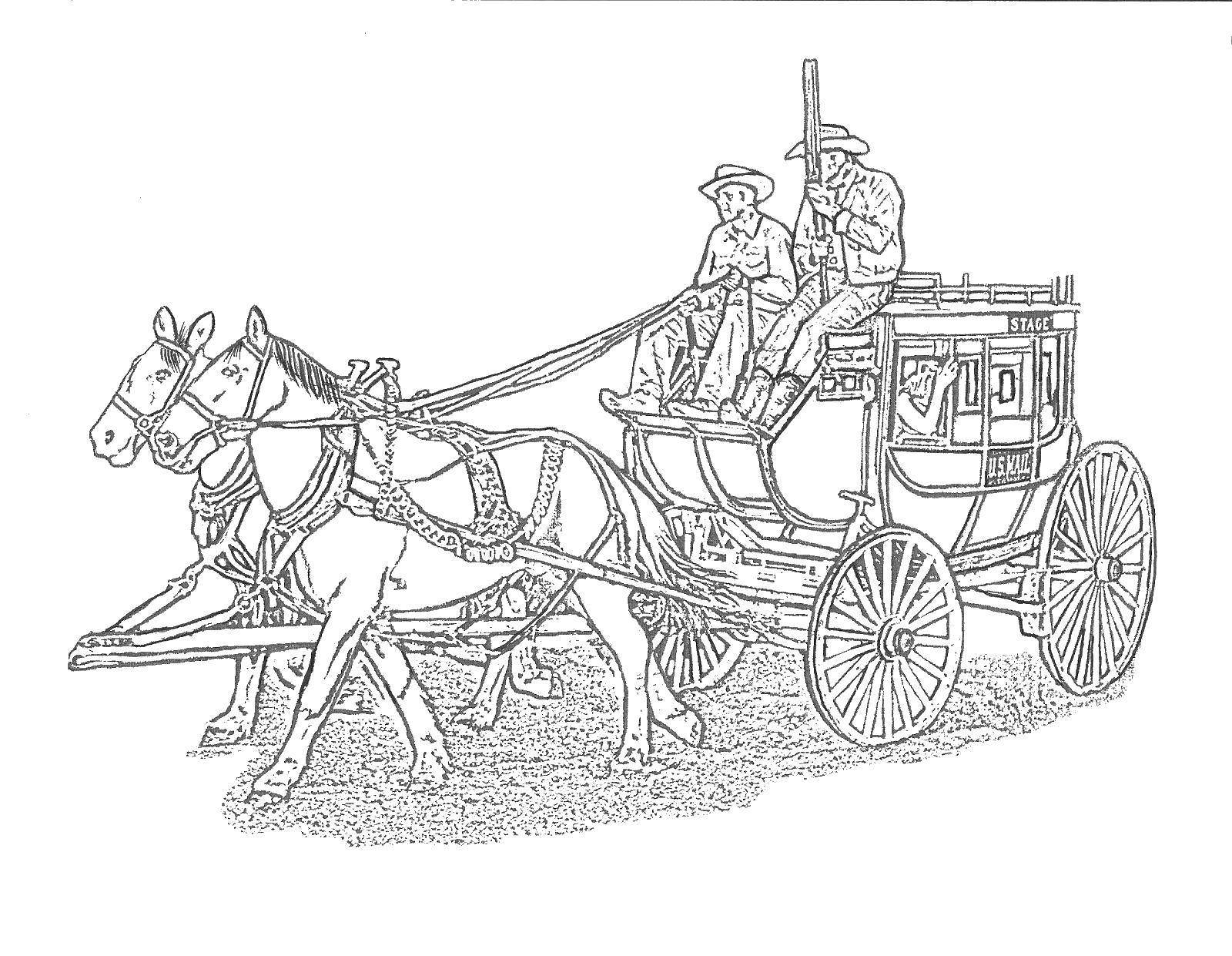 Coloring Horse drawn carriage ride. Category horse. Tags:  horse, carriage.