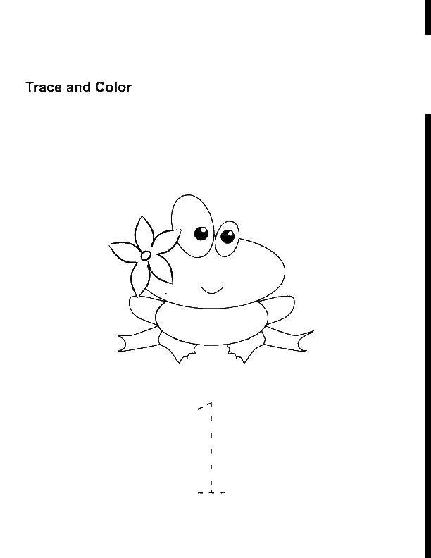 Название: Раскраска Лягушка с цветочком. Категория: Животные. Теги: Лягушка, пруд.