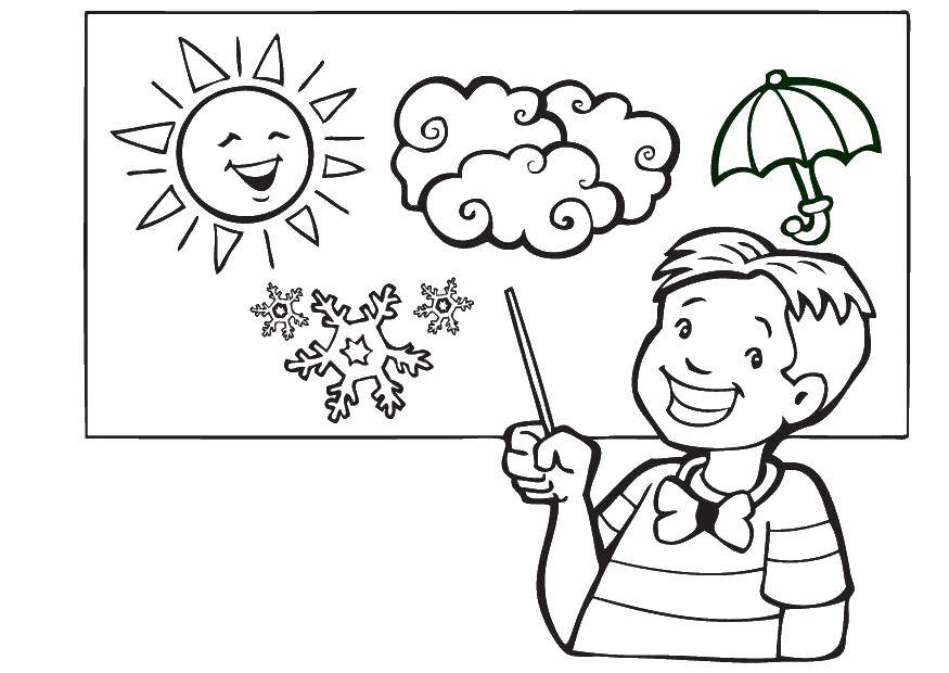 Coloring The boy shows the weather. Category Weather. Tags:  weather boy.