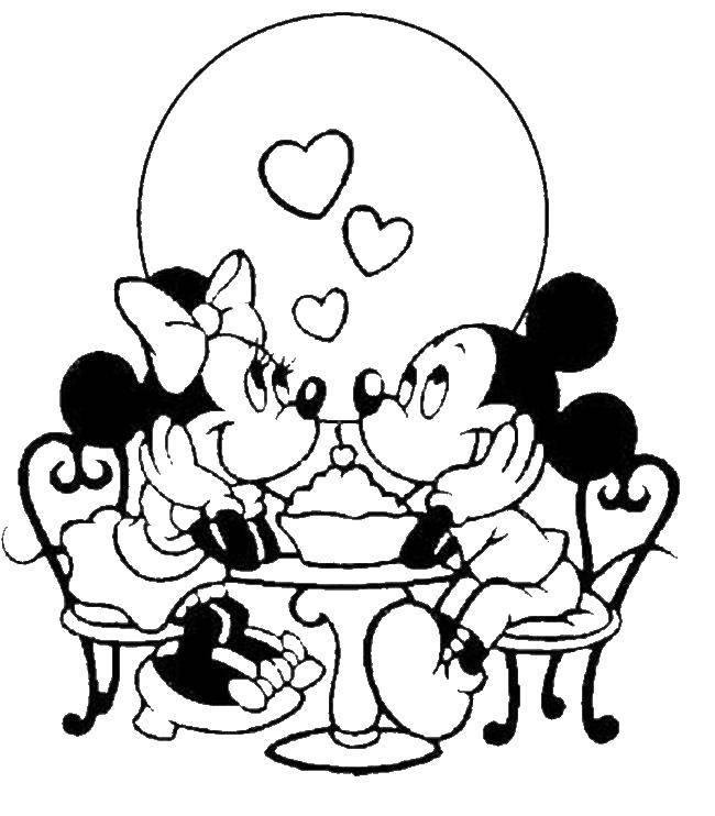 Coloring Mickey and Minnie mouse on a date. Category Mickey mouse. Tags:  Mickey mouse, Minnie.