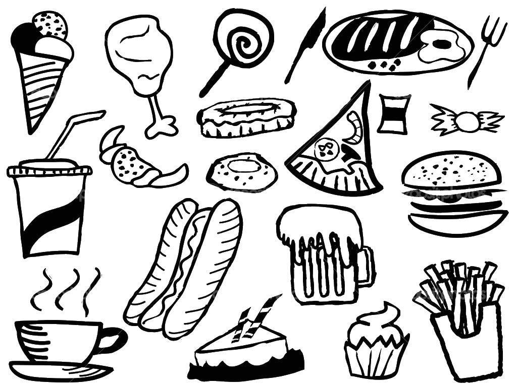 Coloring Lots of delicious food. Category The food. Tags:  the food.