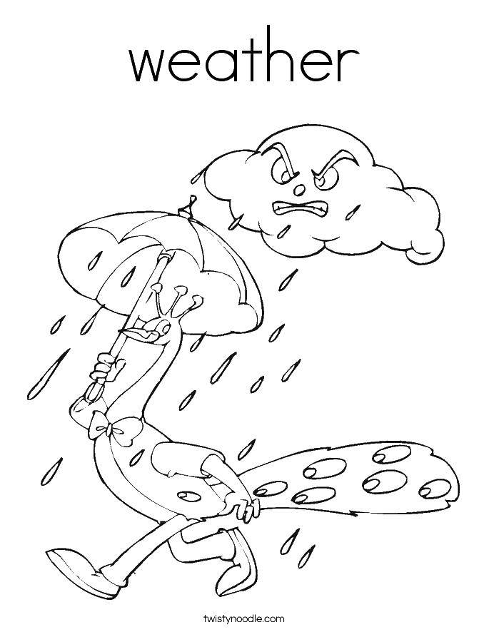 Название: Раскраска Павлин под дождем. Категория: Погода. Теги: погода, дождь, туча, павлин.