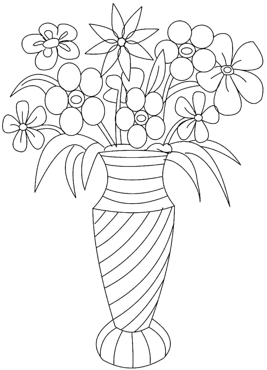 Название: Раскраска Полосатая ваза с цветами. Категория: цветы. Теги: Цветы, букет, ваза.