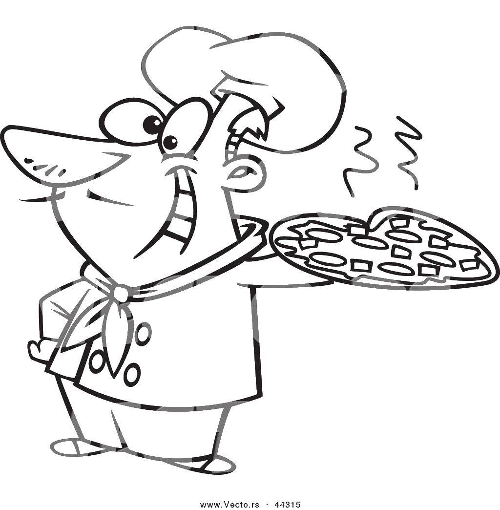 Название: Раскраска Повар с пиццей. Категория: повар. Теги: повара, еда, пицца.