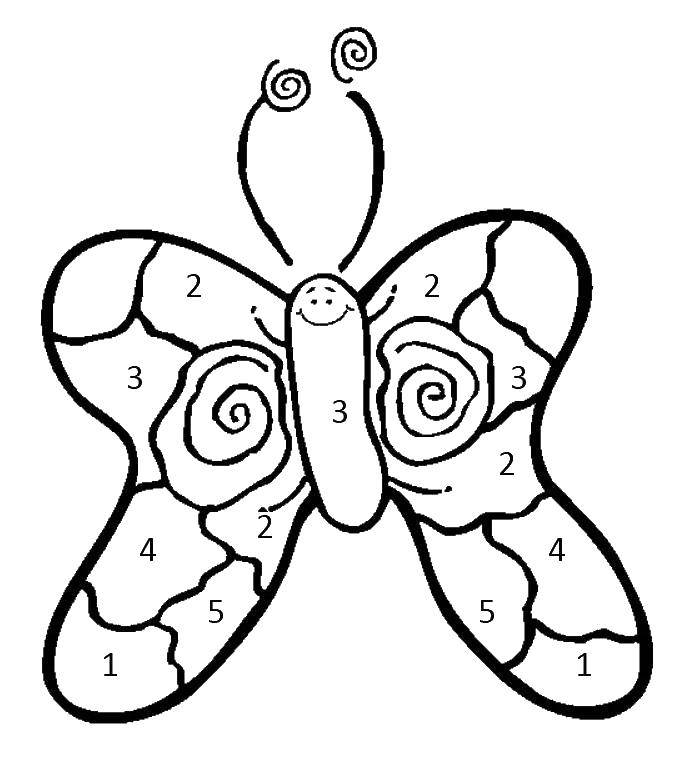 Название: Раскраска Раскрась бабочку по номерам. Категория: бабочки. Теги: бабочки, крылья, по номерам.