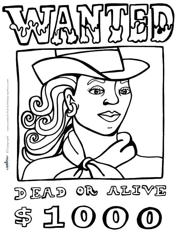 Coloring Wanted. Category People. Tags:  girl, wanted, cowboy.
