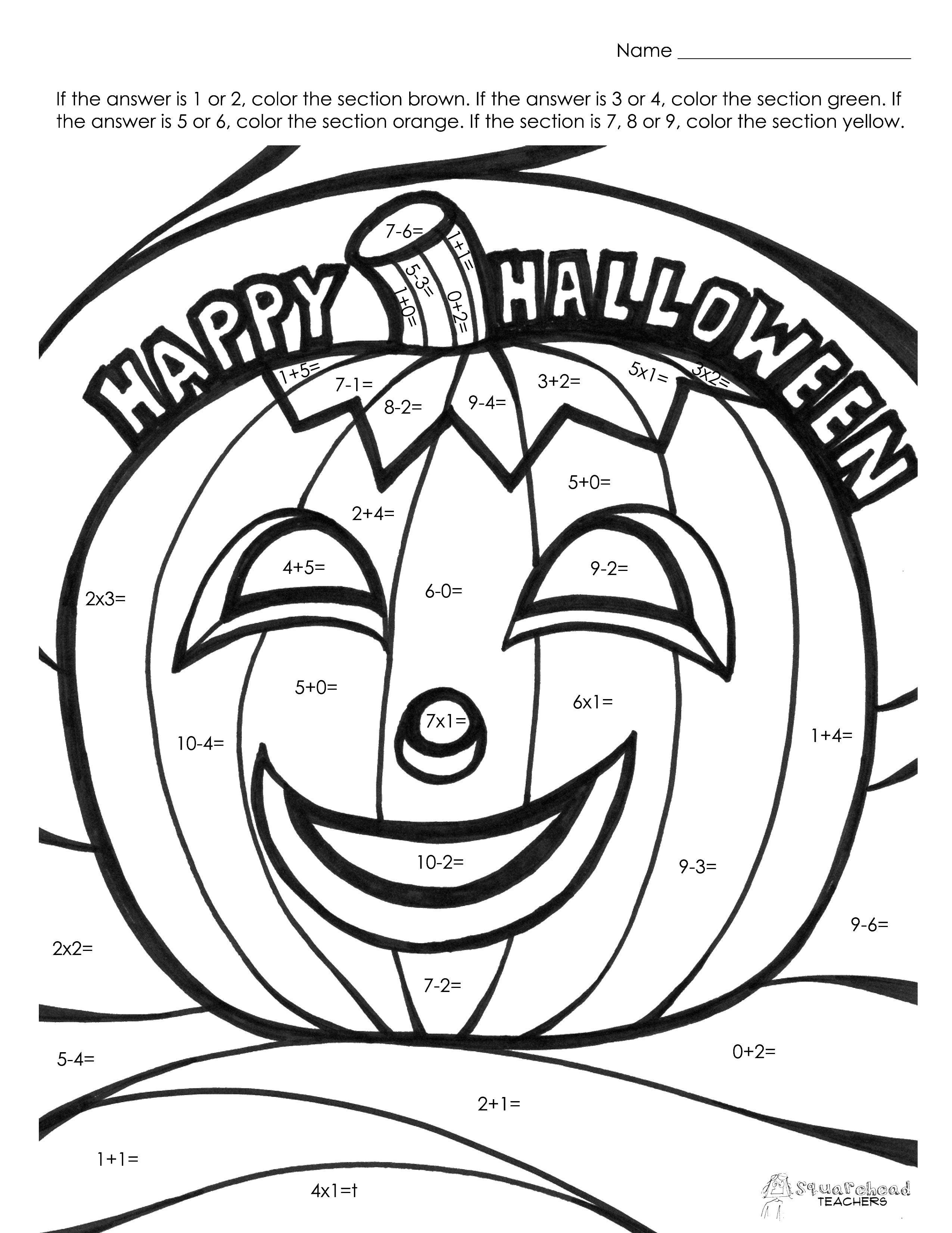 Coloring Solve examples and paint a pumpkin. Category Coloring pages. Tags:  Math, counting, logic.