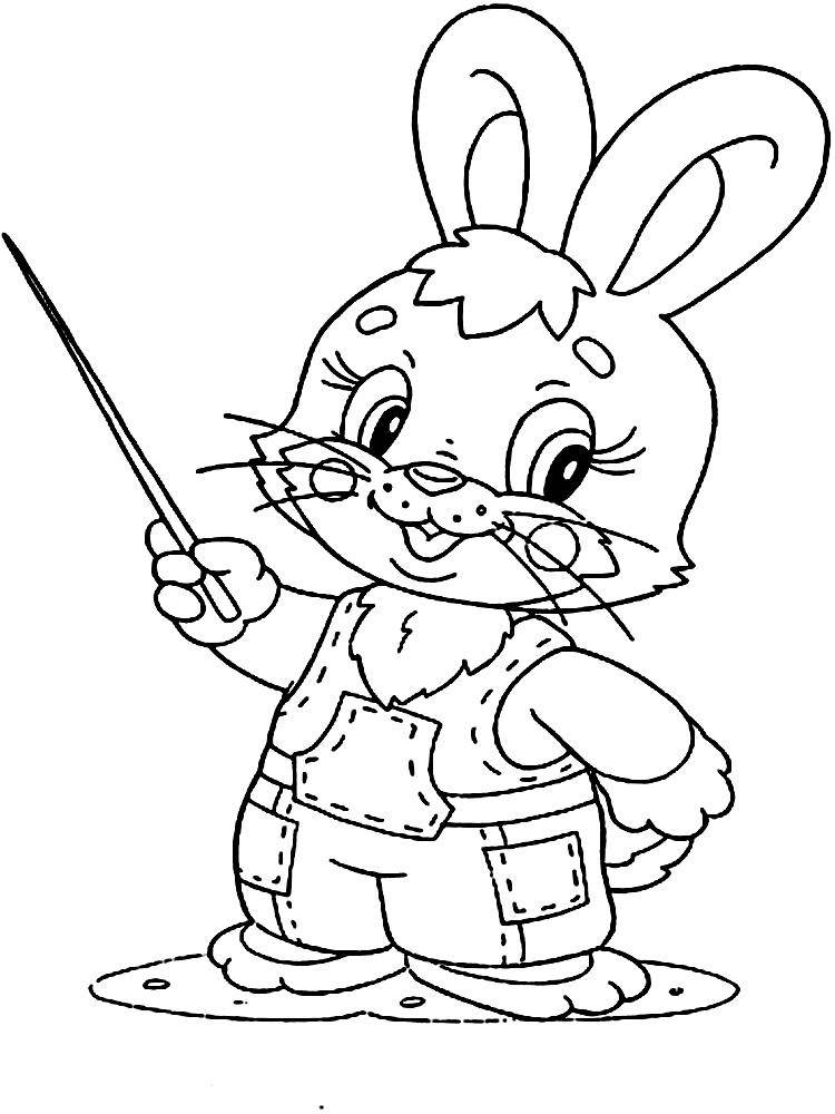 Название: Раскраска Рисунок зайчика с палочкой. Категория: домашние животные. Теги: заяц, кролик.