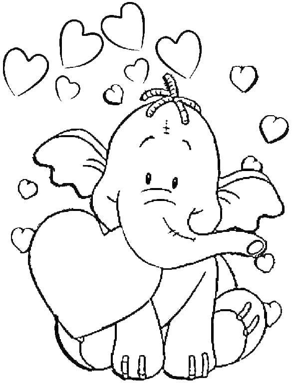 Название: Раскраска Слон с сердечками. Категория: Животные. Теги: животные, слоны, сердечки.