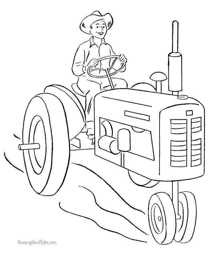 Название: Раскраска Тракторист любит свою работу. Категория: транспорт. Теги: Транспорт, трактор.