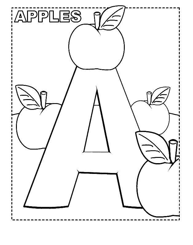 Название: Раскраска Яблоко на английском. Категория: Обучающие раскраски. Теги: яблоко, фрукты.