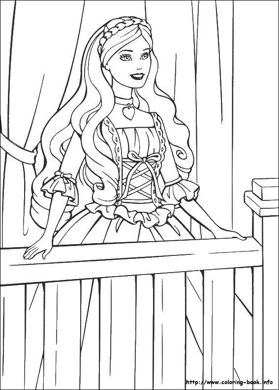 Розмальовки  Барбі на балконі. Завантажити розмальовку принцеси, барбі, балкон, для дівчаток.  Роздрукувати ,Барбі,