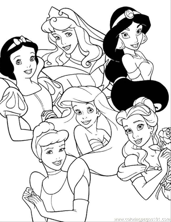 Розмальовки  Діснеївські принцеси.. Завантажити розмальовку принцеси Дісней, дівчатка, казки.  Роздрукувати ,Принцеси,