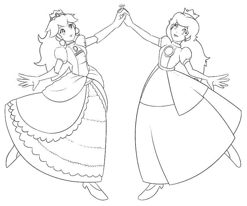 Раскраска Две сестры принцессы Скачать ,принцессы, девочки, для девочек,.  Распечатать 