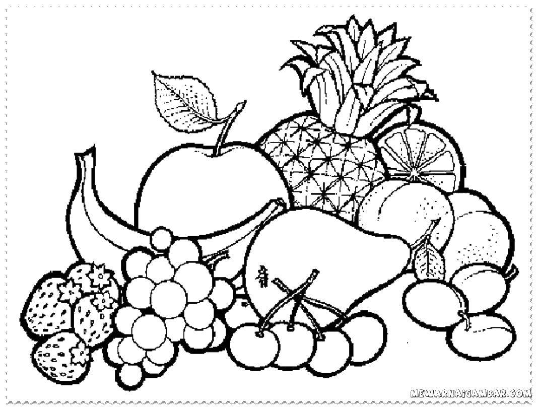 Раскраска Фрукты и ягоды. Скачать ,фрукты ягоды, еда,,.  Распечатать 