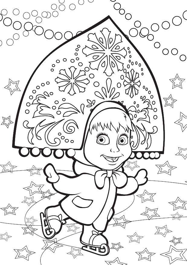 Розмальовки  Маша снігуронька на ковзанах. Завантажити розмальовку Маша, Ведмідь.  Роздрукувати ,маша і ведмідь,