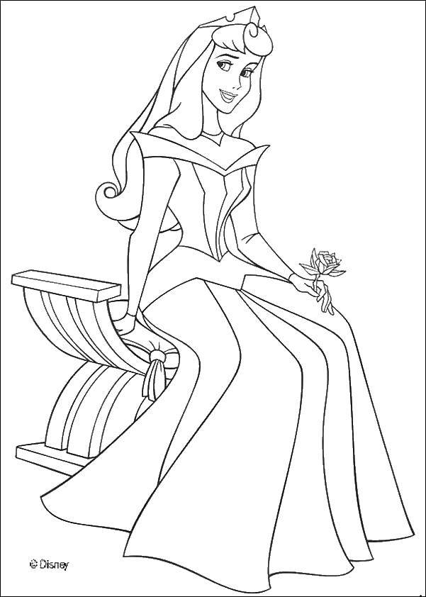 Розмальовки  Принцеса троянда з трояндою. Завантажити розмальовку Діснеївські мультфільми, принцеси, Троянда, спляча красуня.  Роздрукувати ,Принцеси,