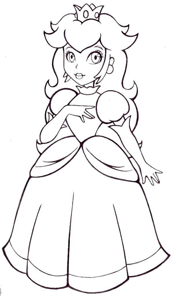 Розмальовки  Принцеса в бальній сукні і з короною. Завантажити розмальовку принцеси, корони, плаття.  Роздрукувати ,Принцеси,