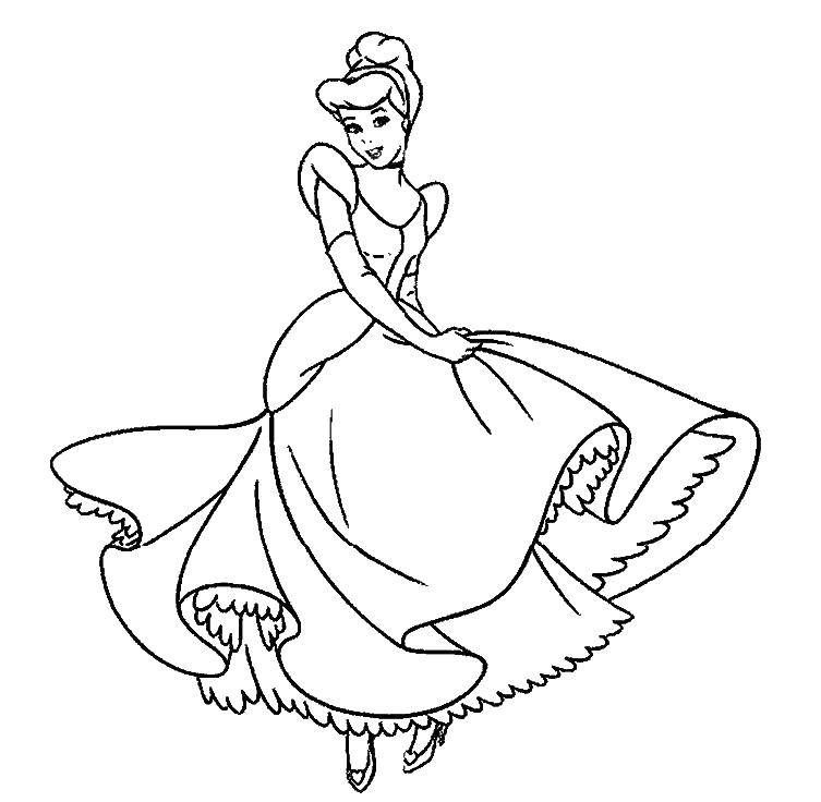 Розмальовки  Попелюшка в бальній сукні. Завантажити розмальовку принцеса, Попелюшка, плаття, сукні.  Роздрукувати ,Принцеси,