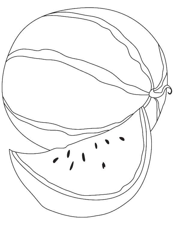 Название: Раскраска Арбуз с косточками. Категория: фрукты. Теги: фрукты.