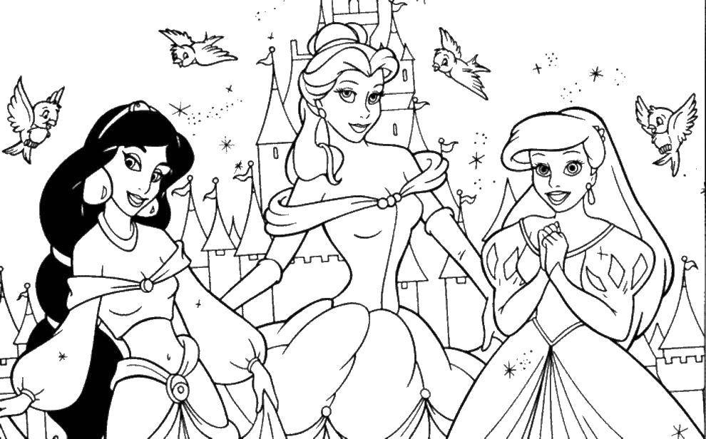 Coloring Aurora, Jasmine and Belle. Category Princess. Tags:  Disney, Princess.