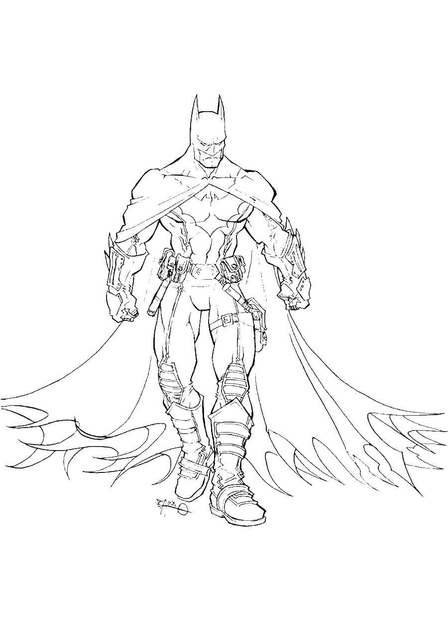 Название: Раскраска Бэтмен в плаще. Категория: супергерои. Теги: Бэтмен, супергерои.