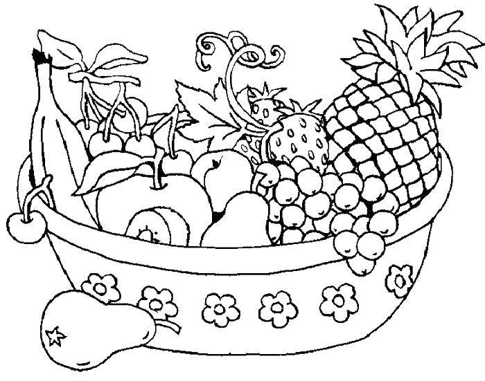 Название: Раскраска Чашка с разными фруктами. Категория: фрукты. Теги: фрукты, чашка, еда.