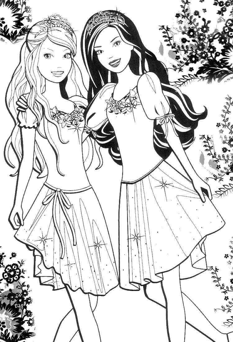 Coloring Two Barbie girlfriends. Category Barbie . Tags:  Barbie , girl, doll, girlfriend.