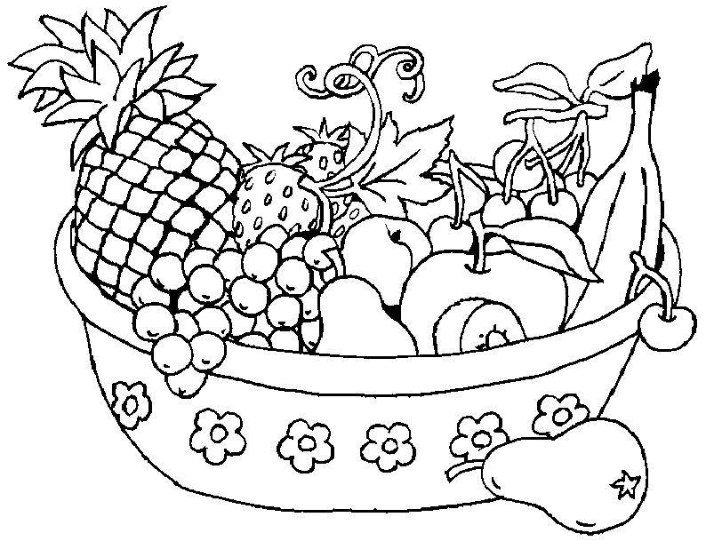 Название: Раскраска Фрукты лежат в миске. Категория: фрукты. Теги: фрукты.