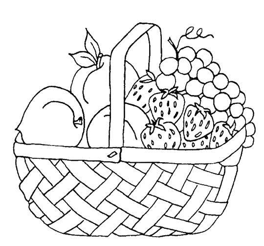 Название: Раскраска Корзина с фруктами. Категория: фрукты. Теги: фрукты, корзина, еда.