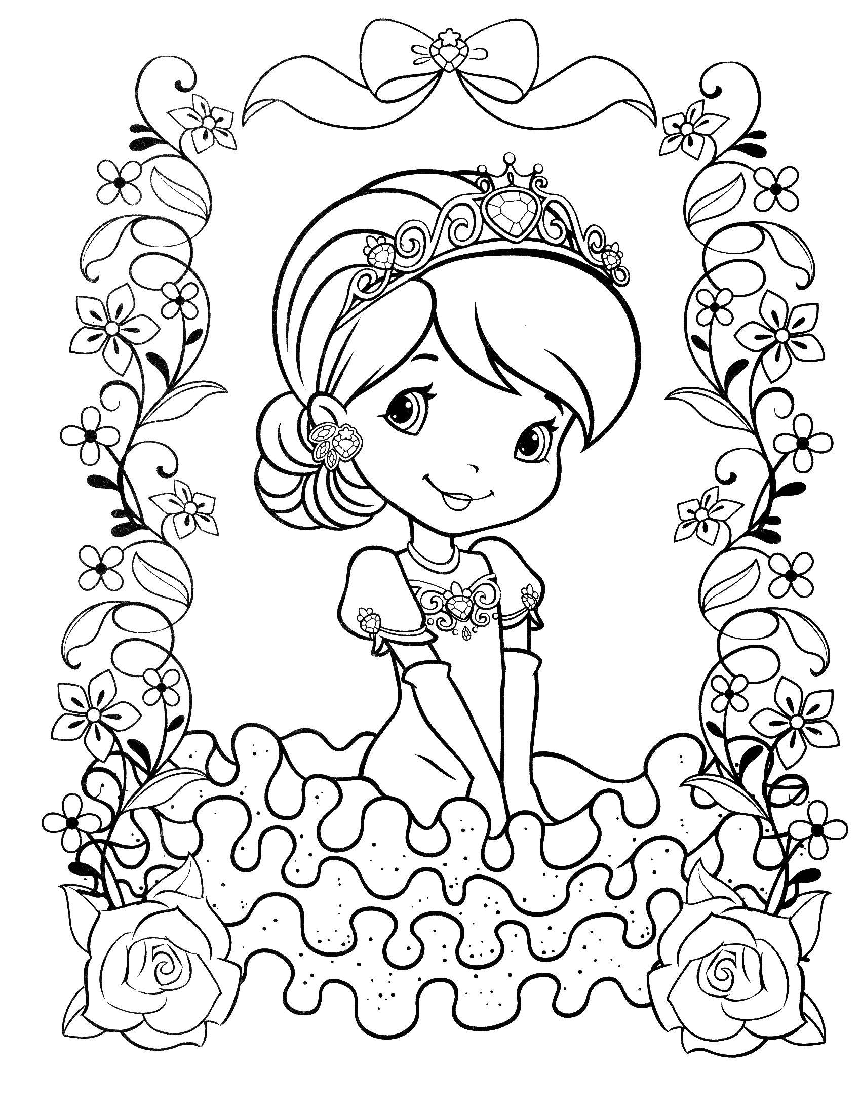 Название: Раскраска Маленькая принцесса. Категория: Принцессы. Теги: принцессы, цветочки, узоры.