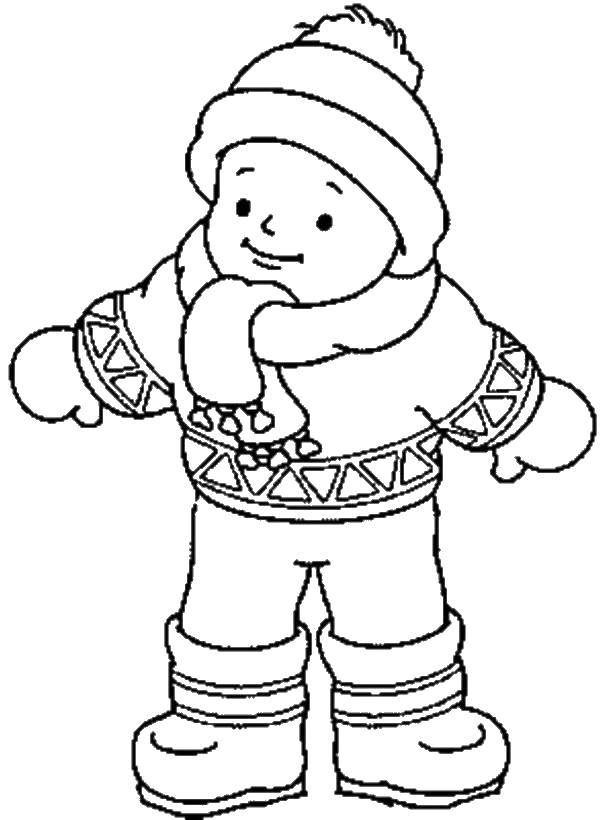 Coloring The kid in warm clothes. Category children. Tags:  children, kids, boy, clothes.
