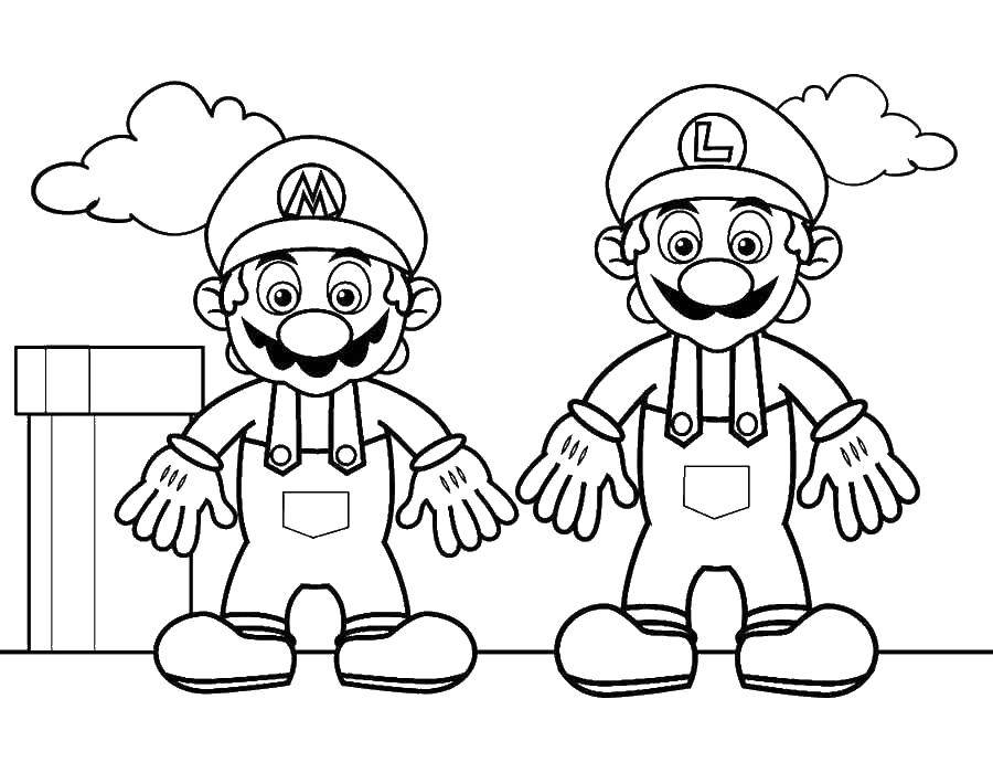 Название: Раскраска Марио и луиджи из игры. Категория: марио. Теги: марио, луиджи, супер марио.