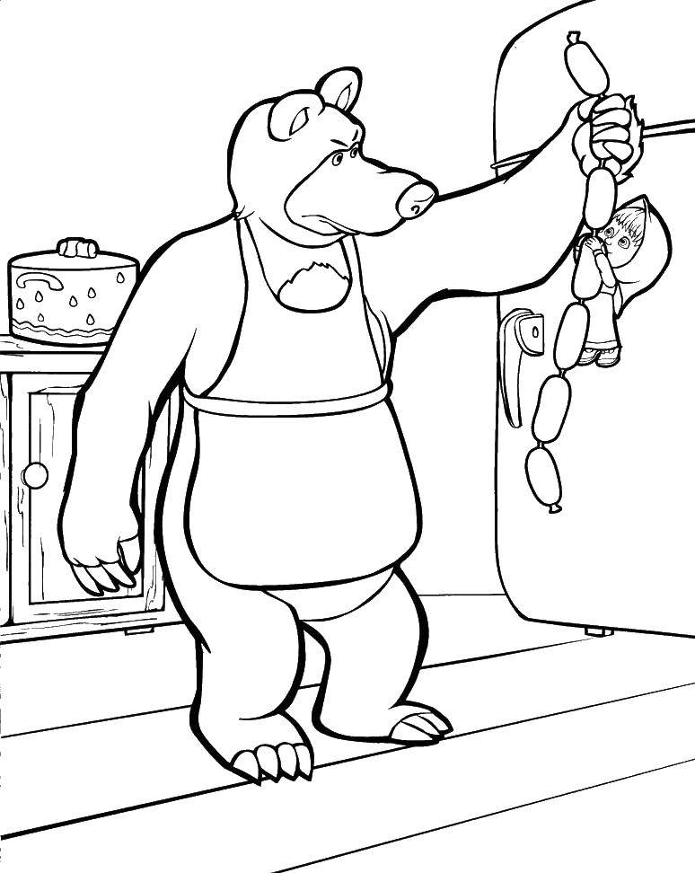 Coloring Masha sausages. Category Masha and the bear. Tags:  Masha, Bear.