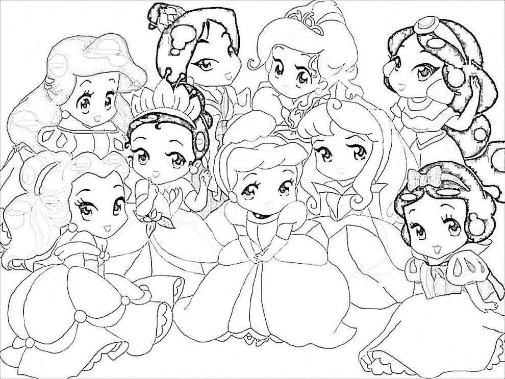 Название: Раскраска Милые диснеевские принцесски. Категория: Принцессы. Теги: принцессы, принцесски, мультфильмы.