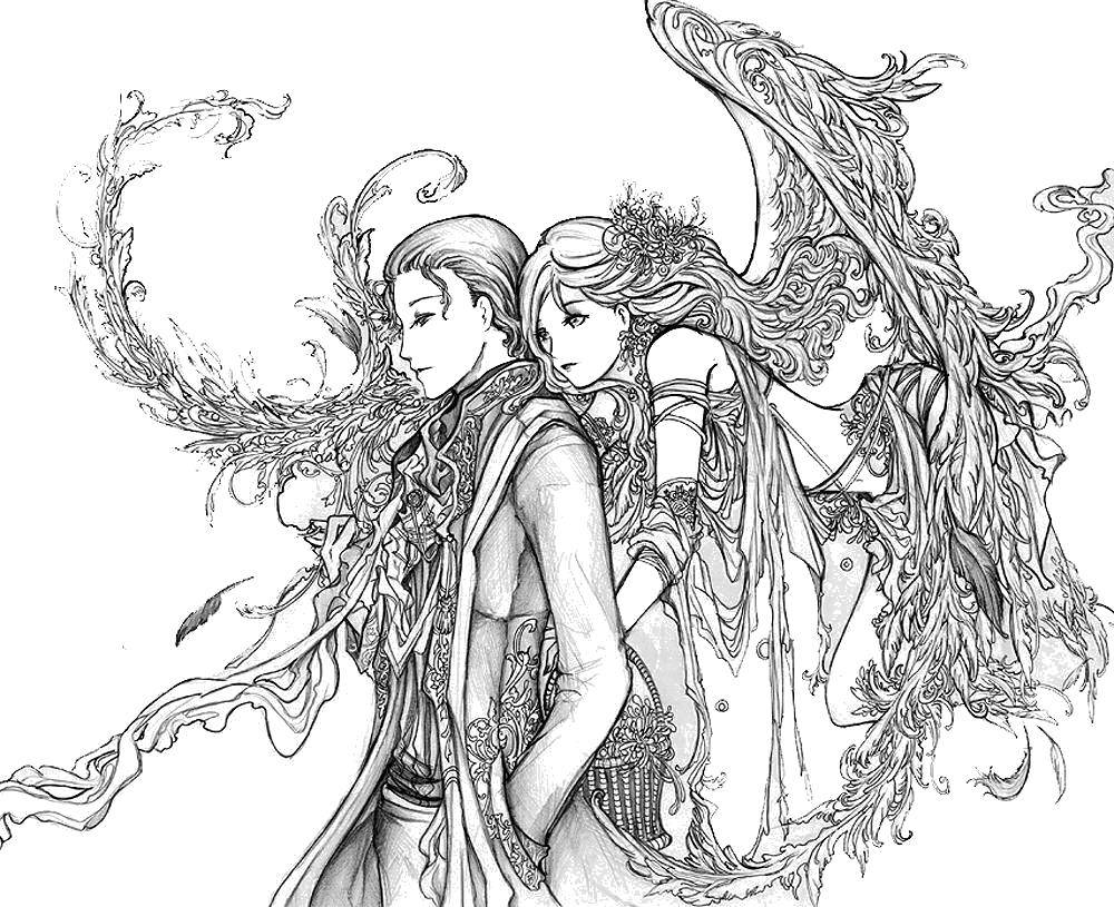 Coloring A guy and a girl. Category Fantasy. Tags:  Science fiction , fantasy, guy, girl, patterns.