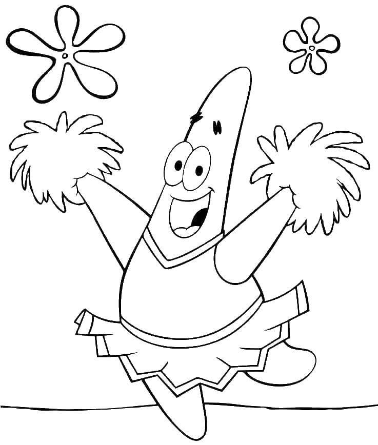 Coloring Patrick cheerleader. Category Spongebob. Tags:  the spongebob, Patrick.
