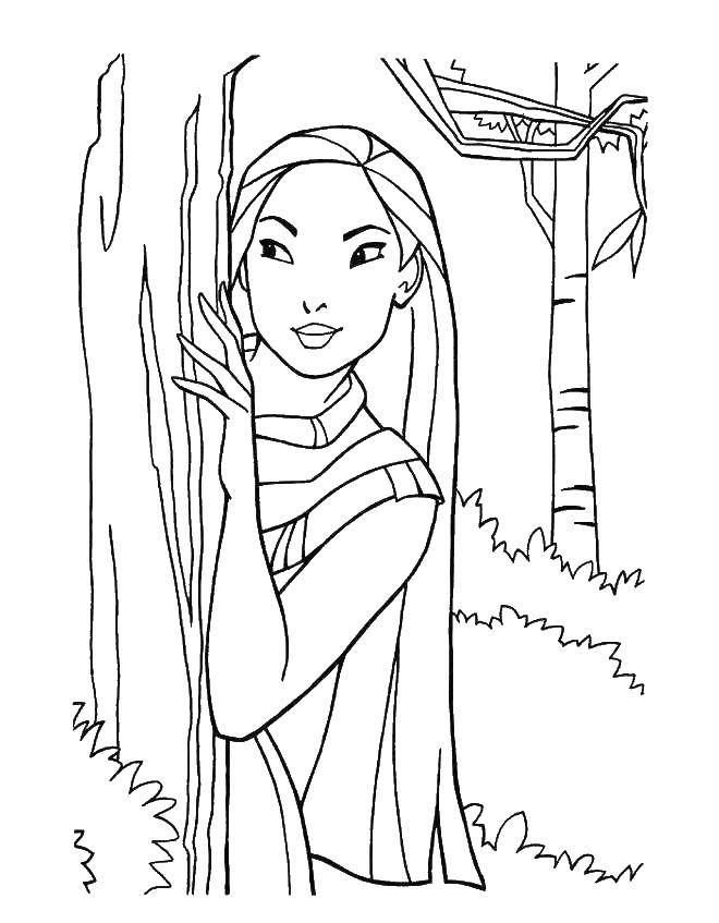 Coloring Pocahontas in the woods. Category Princess. Tags:  Princess, Pocahontas, the woods tale.