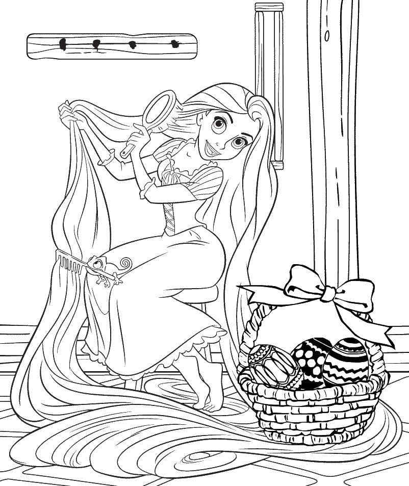 Coloring Rapunzel combing her hair. Category Princess. Tags:  Princess, Rapunzel, hair.