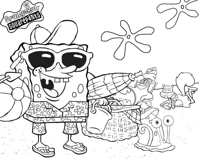 Coloring Spongebob at the beach. Category Spongebob. Tags:  spongebob cartoons, spongebob, Bikini bot.