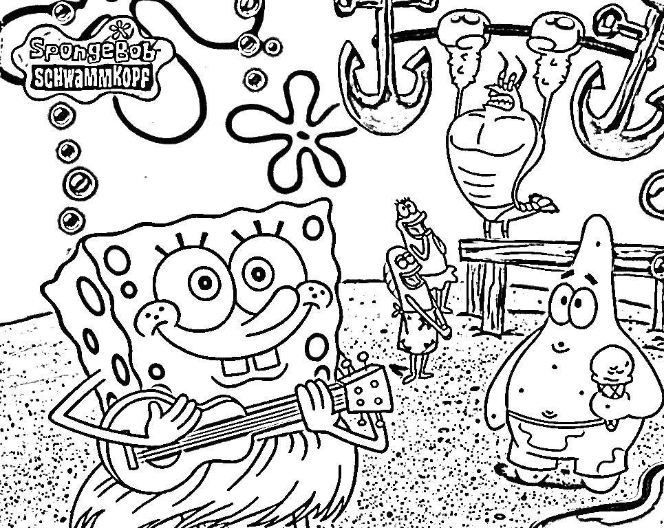 Coloring Spongebob, Patrick, Larry, and fish. Category Spongebob. Tags:  spongebob cartoons, spongebob, Bikini bot.