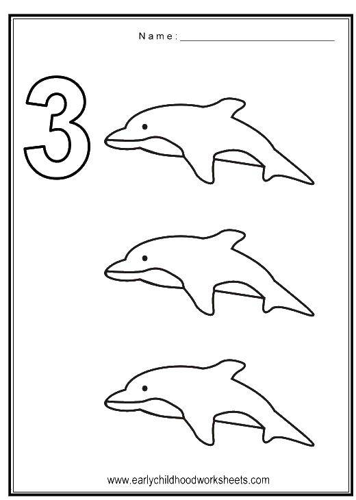 Coloring Three dolphins. Category Tracing numbers. Tags:  numbers, tracing, 3 dolphins.
