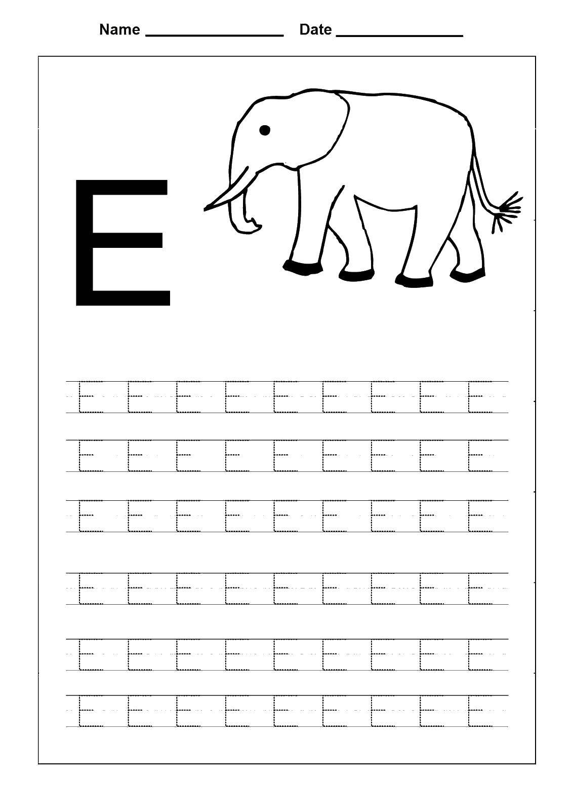 Coloring Learning to write the letter e. Category English worksheets. Tags:  English alphabet , letter E.