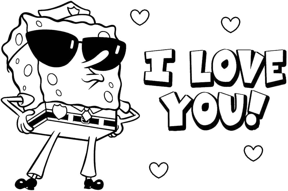 Coloring I love you. Category Spongebob. Tags:  Valentines day, hearts, love, spongebob.