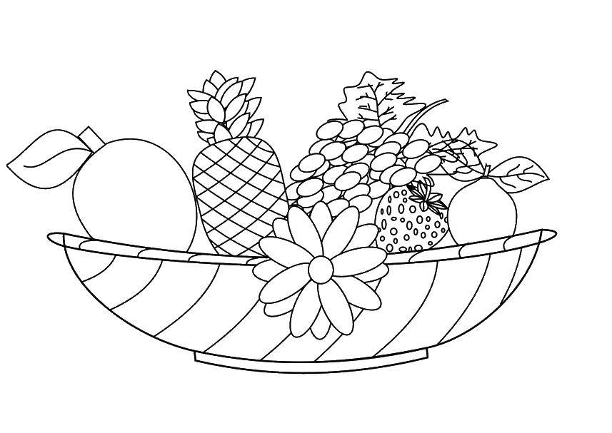 Название: Раскраска Ягоды, фрукты и цветочек. Категория: фрукты. Теги: ягоды, фрукты, цветочек.