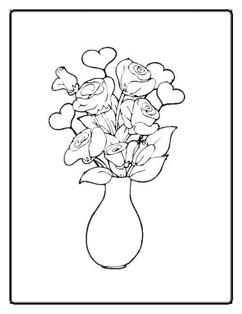 Розмальовки  Букет чудових квітів і сердечка. Завантажити розмальовку Квіти, букет.  Роздрукувати ,Квіти,