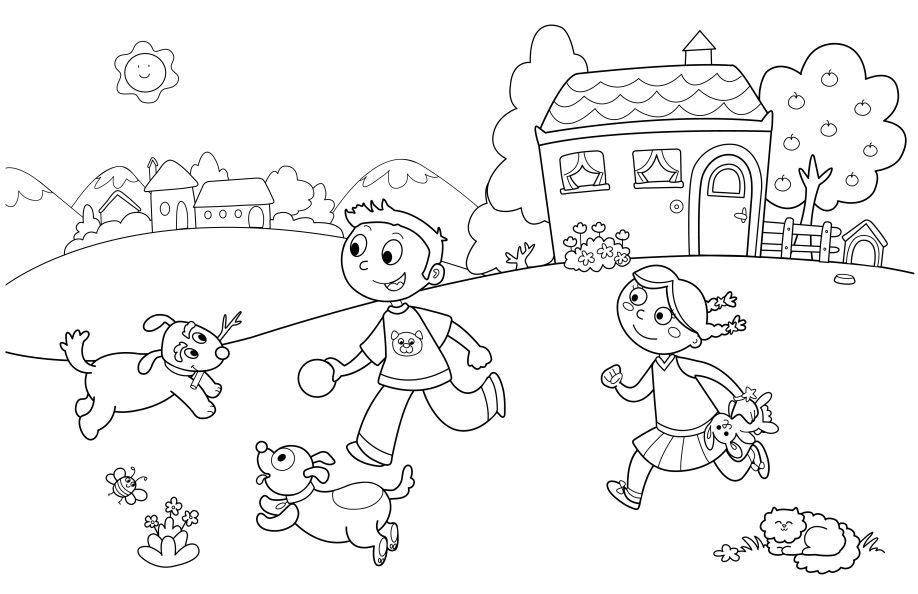 Опис: розмальовки  Діти грають з тваринами. Категорія: Діти грають. Теги:  Діти, дівчинка, хлопчик.