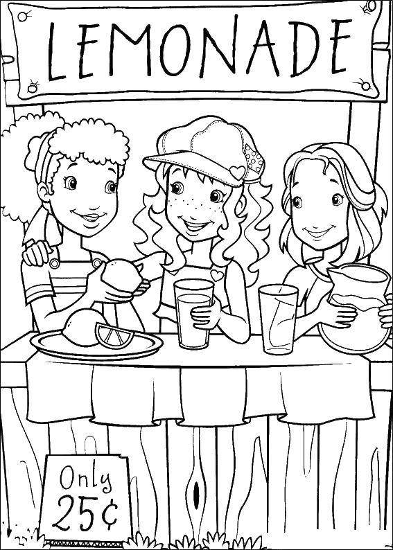 Опис: розмальовки  Дівчата продають лимонад. Категорія: Літо. Теги:  Діти, дівчинка.