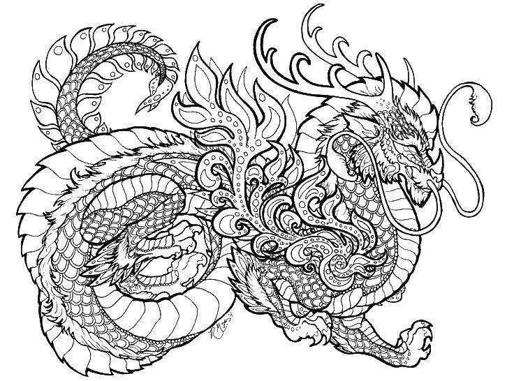 Розмальовки  Дракон китаю. Завантажити розмальовку дракони, дракон, Китай.  Роздрукувати ,Дракони,